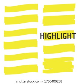 Highlight Yellow Marker vector set. Highlight Yellow Marker isolated background. Highlight Yellow Marker stroke brush
