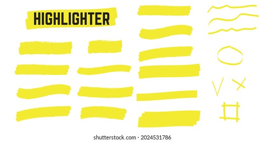 Highlight yellow strokes. Highlight marker stroke. Marker pen highlight