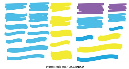 Highlight yellow strokes. Highlight marker stroke. Marker pen highlight