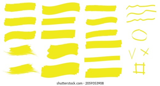 Highlight yellow strokes. Highlight marker stroke. Marker pen highlight