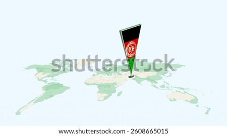 Highlighted Afghanistan on Global Map with 3D Flag Location Pin of Afghanistan. The image symbolizes travel, geography, international identity, and global navigation.