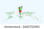 Highlighted Central African Republic on Global Map with 3D Flag Location Pin of Central African Republic. The image symbolizes travel, geography, international identity, and global navigation.