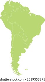 Mapa político em branco detalhado em destaque do continente sul-americano (latino) sobre fundo isolado