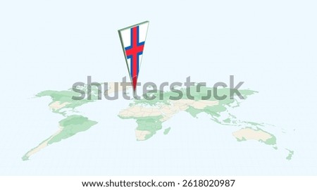 Highlighted Faroe Islands on Global Map with 3D Flag Location Pin of Faroe Islands. The image symbolizes travel, geography, international identity, and global navigation.