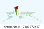 Highlighted Guinea-Bissau on Global Map with 3D Flag Location Pin of Guinea-Bissau. The image symbolizes travel, geography, international identity, and global navigation.