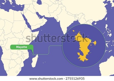Highlighted infographic map illustration of Mayotte, ideal for education, travel guides, and geography presentations.