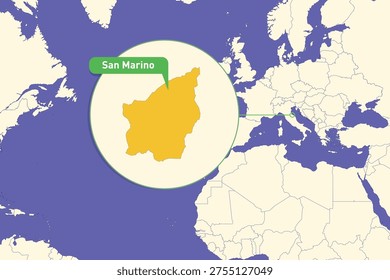 Highlighted infographic map illustration of San Marino, ideal for education, travel guides, and geography presentations.