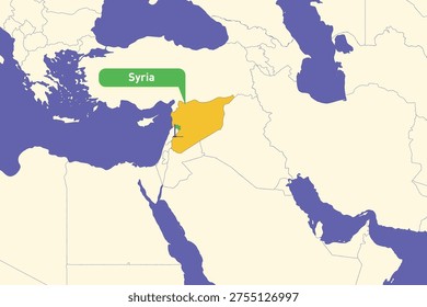 Highlighted infographic map illustration of Syria, ideal for education, travel guides, and geography presentations.