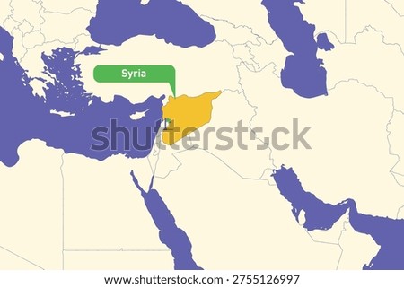 Highlighted infographic map illustration of Syria, ideal for education, travel guides, and geography presentations.