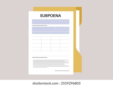 Highlighted legal documents illustrate a subpoena within a yellow folder, reflecting the structured approach to collecting evidence in legal matters, ensuring compliance with judicial requests