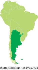 Highlighted map of ARGENTINA inside detailed blank flat political map of South (Latin) American continent on isolated background