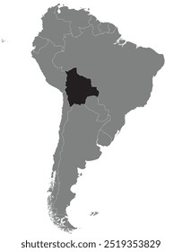 Mapa em destaque de BOLÍVIA dentro de detalhado mapa político em branco do continente sul (latino)-americano, em fundo isolado