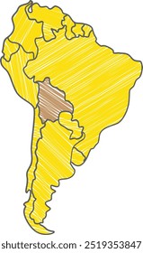 Highlighted map of BOLIVIA inside detailed blank flat political map of South (Latin) American continent on isolated background