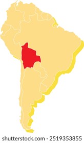 Mapa em destaque de BOLÍVIA dentro de detalhado mapa político em branco do continente sul (latino)-americano, em fundo isolado