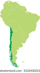 Mapa destacado do CHILE dentro detalhado mapa em branco plano político do continente sul (latino) americano sobre fundo isolado