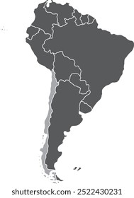 Mapa destacado do CHILE dentro detalhado mapa em branco plano político do continente sul (latino) americano sobre fundo isolado