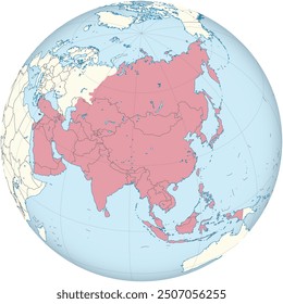 Highlighted map of CYPRUS inside detailed blank flat political map of the Asian continent on isolated background