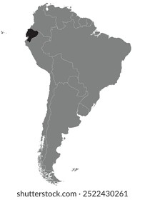 Mapa em destaque de EQUADOR dentro de detalhado mapa em branco plano político do continente sul (latino) americano sobre fundo isolado