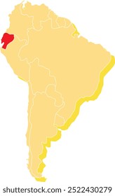 Mapa em destaque de EQUADOR dentro de detalhado mapa em branco plano político do continente sul (latino) americano sobre fundo isolado