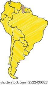 Highlighted map of GUYANA inside detailed blank flat political map of South (Latin) American continent on isolated background