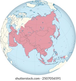 Highlighted map of LEBANON inside detailed blank flat political map of the Asian continent on isolated background