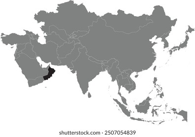 Highlighted map of OMAN inside detailed blank flat political map of the Asian continent on isolated background