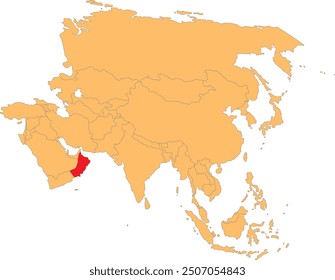 Highlighted map of OMAN inside detailed blank flat political map of the Asian continent on isolated background