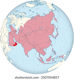 Highlighted map of OMAN inside detailed blank flat political map of the Asian continent on isolated background