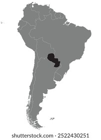 Mapa destacado do PARAGUAI dentro detalhado mapa em branco plano político do continente sul (latino) americano sobre fundo isolado