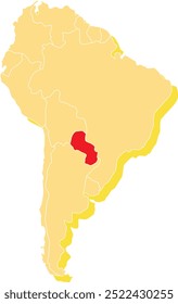 Mapa destacado do PARAGUAI dentro detalhado mapa em branco plano político do continente sul (latino) americano sobre fundo isolado