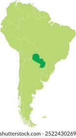 Mapa destacado do PARAGUAI dentro detalhado mapa em branco plano político do continente sul (latino) americano sobre fundo isolado