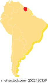 Mapa em destaque do SURINAME dentro de detalhado mapa em branco político plano do continente sul (latino)-americano sobre fundo isolado