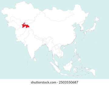 Highlighted map of TAJIKISTAN inside detailed blank flat political map of the Asian continent on isolated background