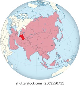 Highlighted map of TURKMENISTAN inside detailed blank flat political map of the Asian continent on isolated background