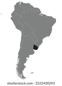 Mapa em destaque de URUGUAI dentro de detalhado mapa em branco plano político do continente sul (latino)-americano sobre fundo isolado