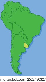 Mapa em destaque de URUGUAI dentro de detalhado mapa em branco plano político do continente sul (latino)-americano sobre fundo isolado