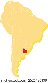 Mapa em destaque de URUGUAI dentro de detalhado mapa em branco plano político do continente sul (latino)-americano sobre fundo isolado