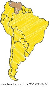 Highlighted map of VENEZUELA inside detailed blank flat political map of South (Latin) American continent on isolated background
