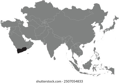 Highlighted map of YEMEN inside detailed blank flat political map of the Asian continent on isolated background