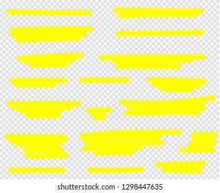 	
Highlighter brush set. Vector hand drawn yellow highlight marker stripes.