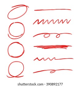 highlighter circles, abstract doodle writing design, brush lines, underlines