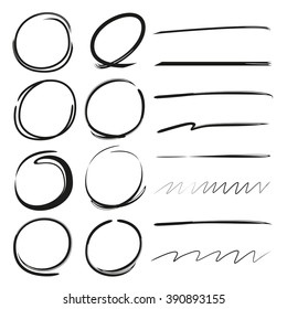 highlighter circles, abstract doodle writing design, brush lines, underlines