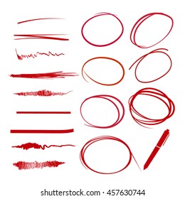 highlighter circles, abstract doodle writing design, red pen lines, underlines