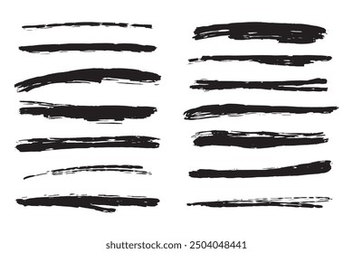Highlighter collection, brush lines, isolated in white background. Marker yellow set, brush pen hand drawn underline.