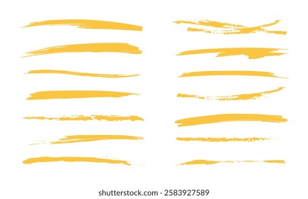 Highlighter collection, brush lines, isolated in white background. Marker yellow set. Vector highlighter graphic stylish element. Decor for  illustrations