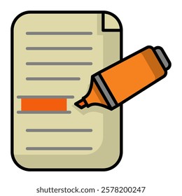 Highlighter and document icon. office material icon. lineal color