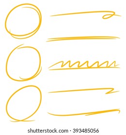 highlighter elements, circle markers, hand drawn brush lines, underlines