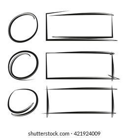 highlighter elements hand drawn circle rectangle markers, grunge frames