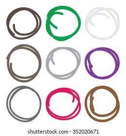 Highlighter elements, large color circle set, yellow, green, red, purple, blue, brown etc.