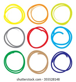 Highlighter elements, large color circle set, yellow, green, red, purple, blue, brown etc.